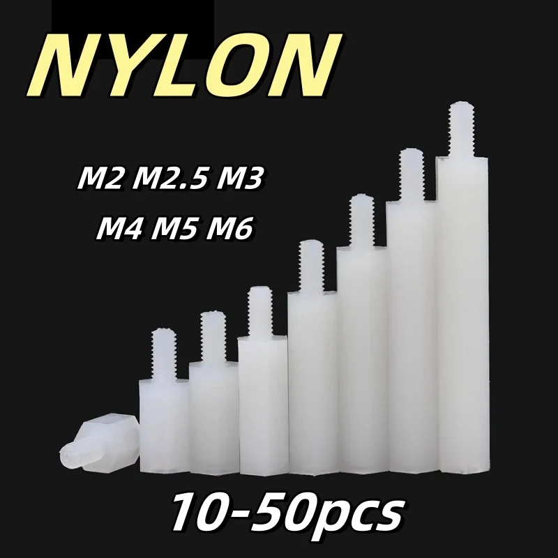 10-50pcs M2-M6 White Nylon Hexagon Standoff / Threaded Spacer Pillar for PCB Motherboard Support & Mounting