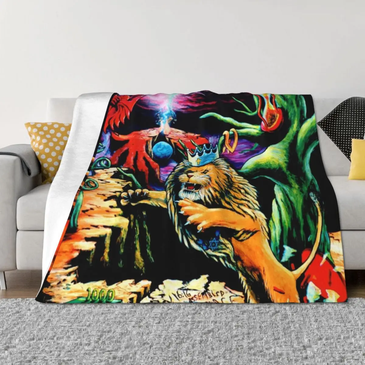 

Trippy Psychedelic Surreal Visionary Psytrance Lion Throw Blanket Hairys valentine gift ideas Blankets