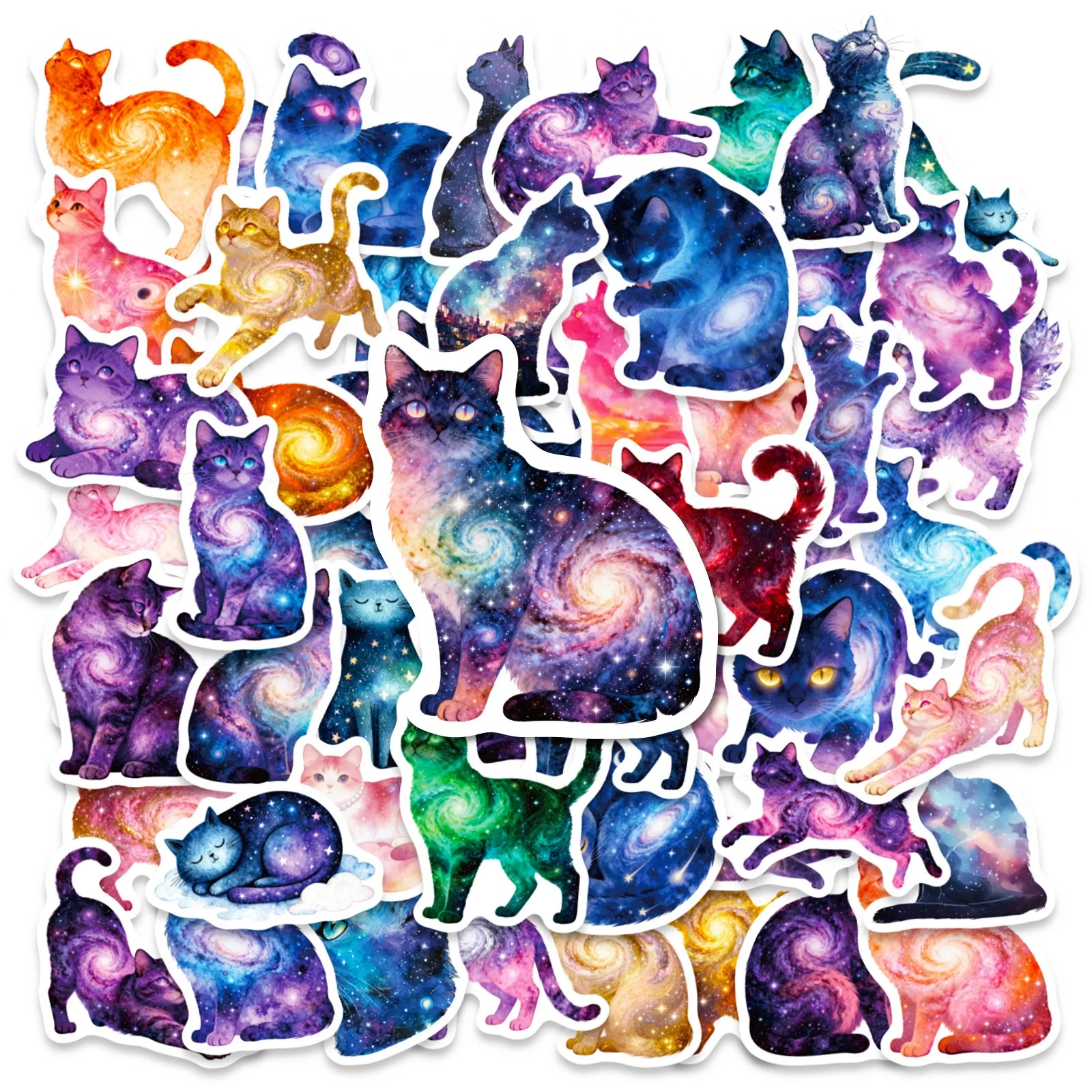56pcs Cool Starry Sky Cats Stickers Cartoon Decals DIY Fridge Bike Phone Notebook Stationary Waterproof Cute Kids Sticker Toys