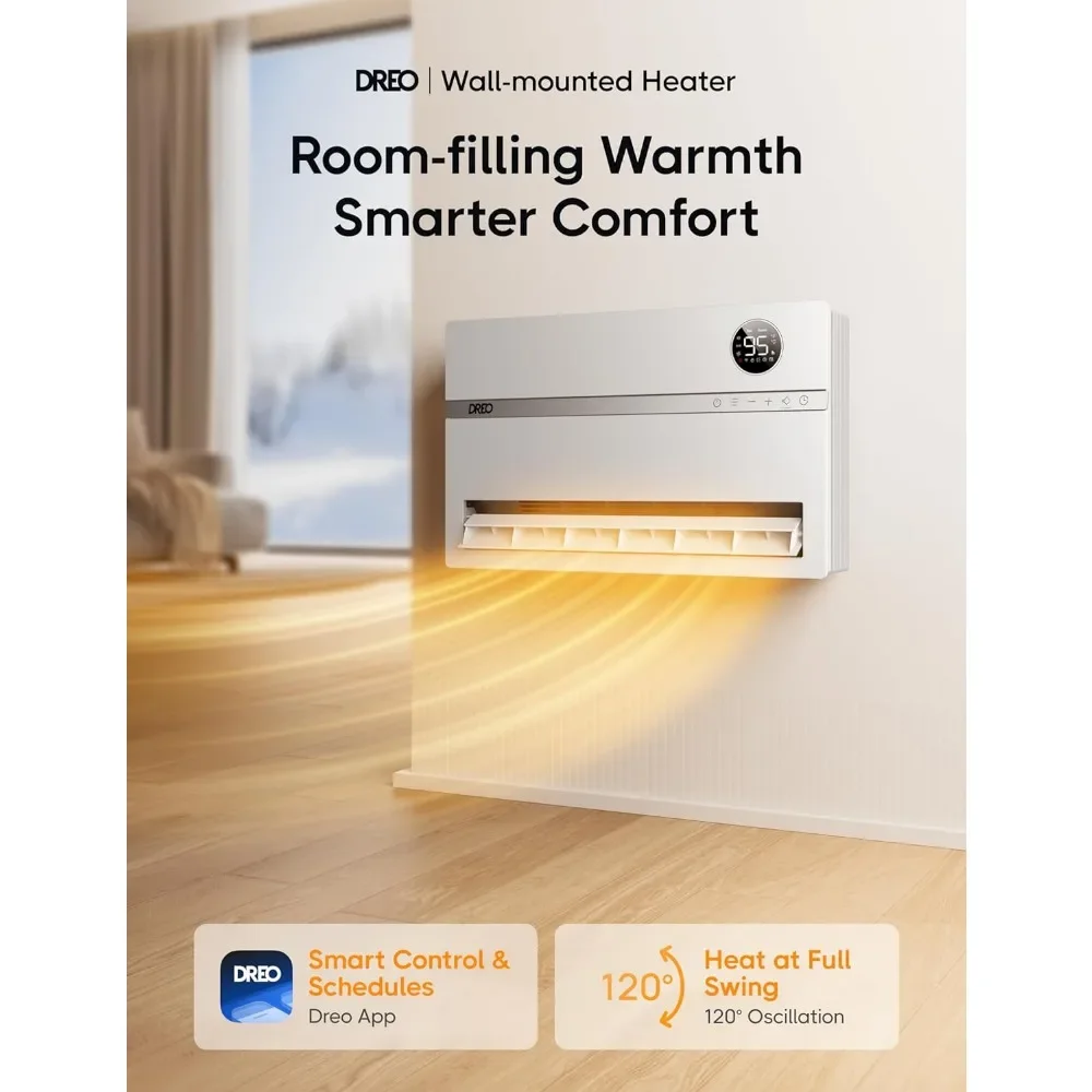 Fast  delivery.Smart Wall Heater, Electric Space Heater for Bedroom 1500W, 120° Vertical Oscillation, Adjustable Thermostat, Rem