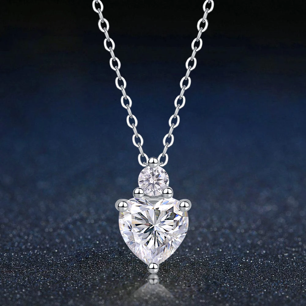 

2CT Moissanite Necklace for Women 925 Sterling Silver Chain Excellent Cut VVS Diamond Pendant Luxury Fine Jewelry Heart-Shaped