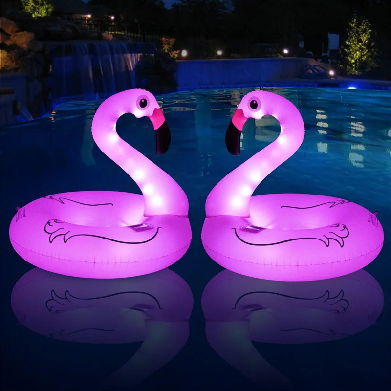 PVC Luminous Flamingo Water Ring, Water Inflatable Floating Row, Adult Outdoor LED Luminous Swimming Ring