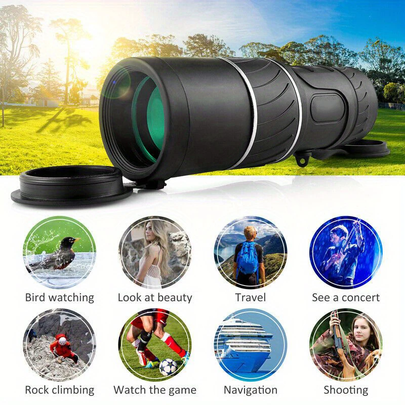 16x52 Outdoor Portable High Definition Green Film Monocular Telescope，HD Scope  Low Light Hiking Concert Photography Telescope