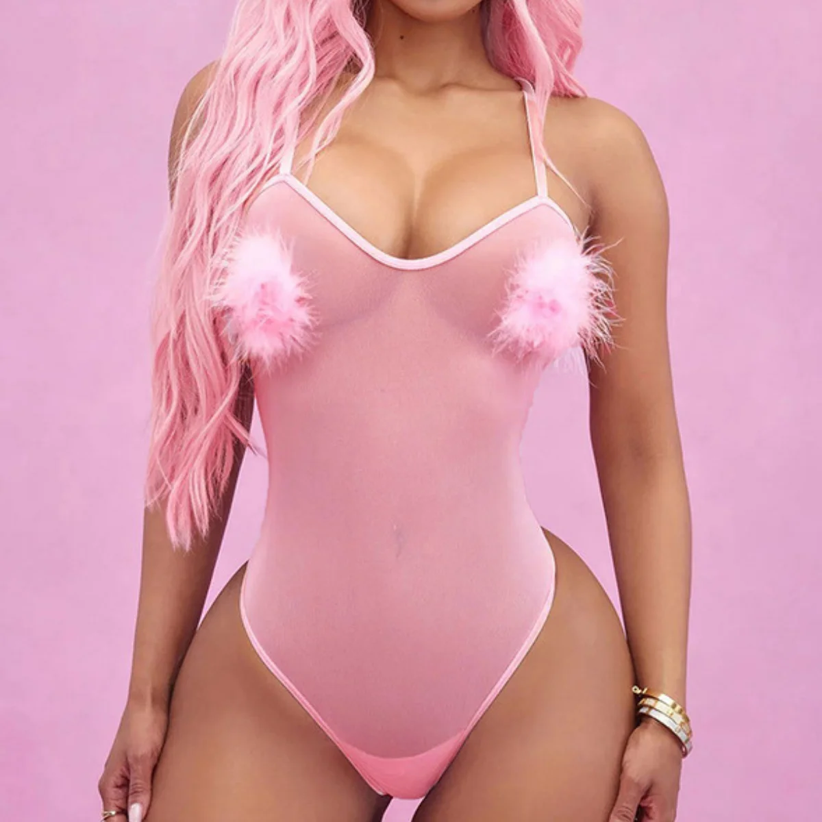 حار فتاة الوردي بروتيل بذلة رومانسية الملابس الداخلية النساء مثير بقماش شفاف منامة قطعة واحدة الغريبة ارتداءها الرسن عارية الذراعين نيسيي #5