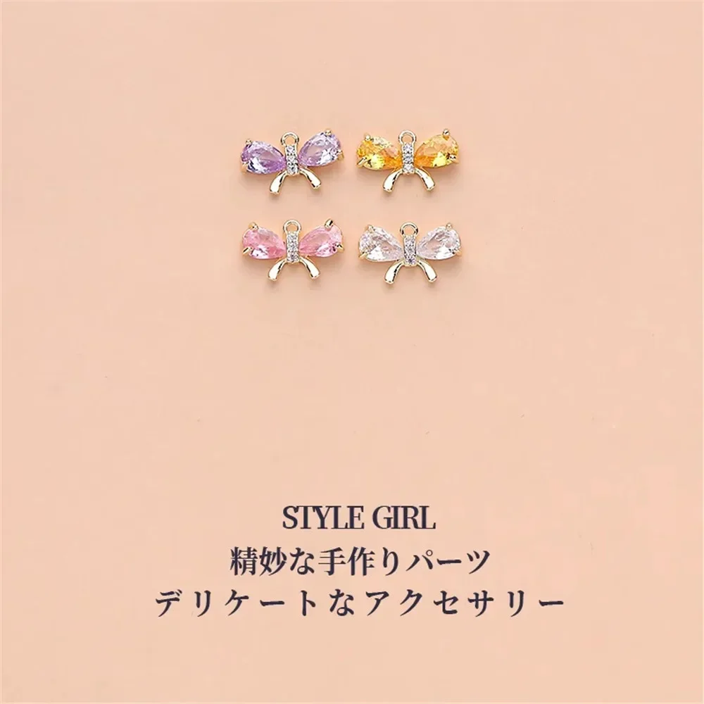 

14K Gold Inlaid Zirconium Bow Tie Pendant DIY Handmade Bracelet Necklace Headpiece Material Accessories L380