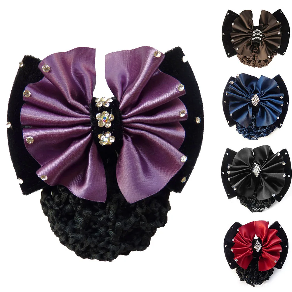 Elegant Bow Hair Net Barrette Women Office Flight Attendant Floral Hair Clip Professional Hair Accesories Hair Bun Cover Hairnet