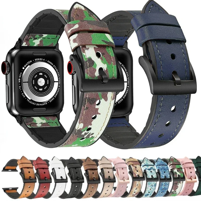 Silicone+Leather Strap for Apple Watch Band Ultra 2 49mm 10 9 8 7 46mm 45mm 41mm 44mm 40mm 42mm Bracelet Band iWatch 6 5 4 3 SE