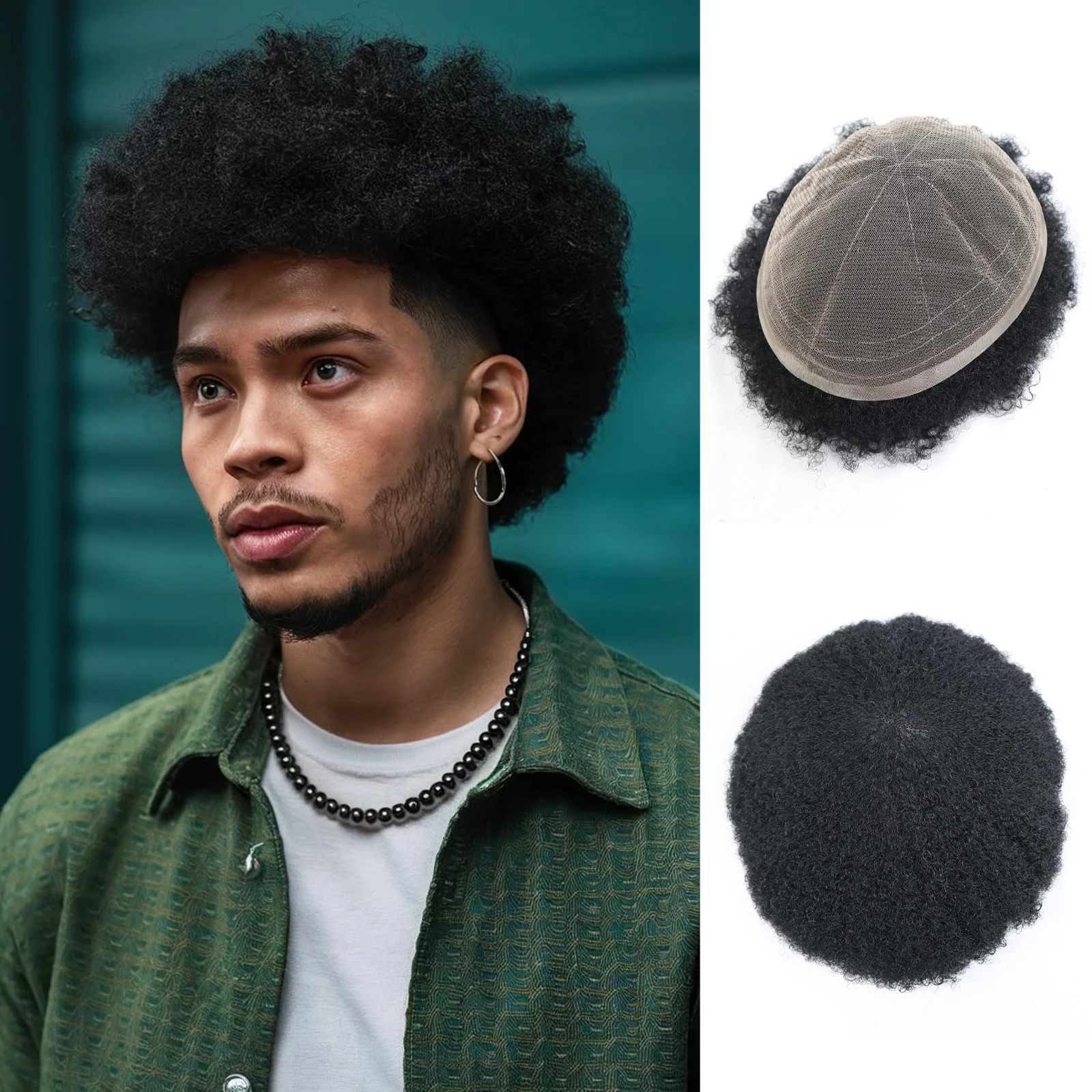 

Мужской парик, 6 дюймов, человеческие волосы, афро вьющийся парик, полная кружевная основа, кудри 4 мм, натуральный черный, плотность 130%, дышащая система замены