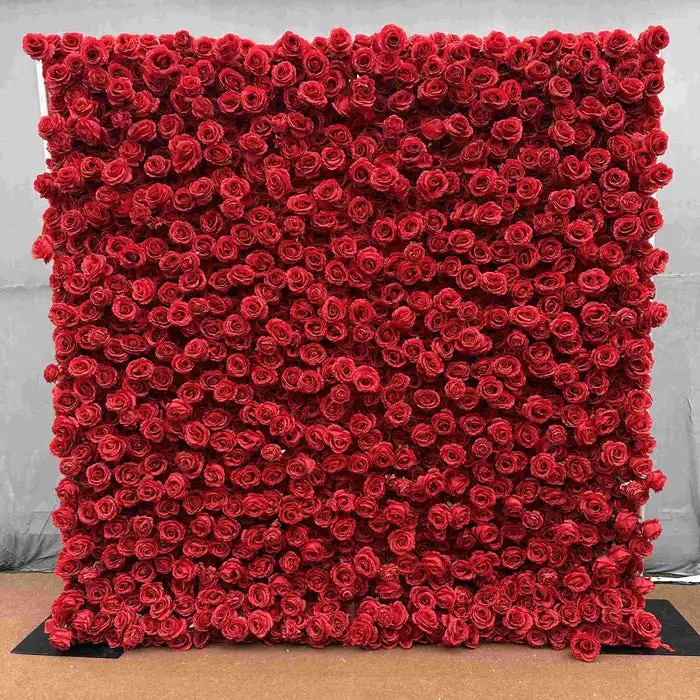 Solid Color series 3D wine Red rose roll cloth artificial flower wall wedding stage background decoration proposal party props