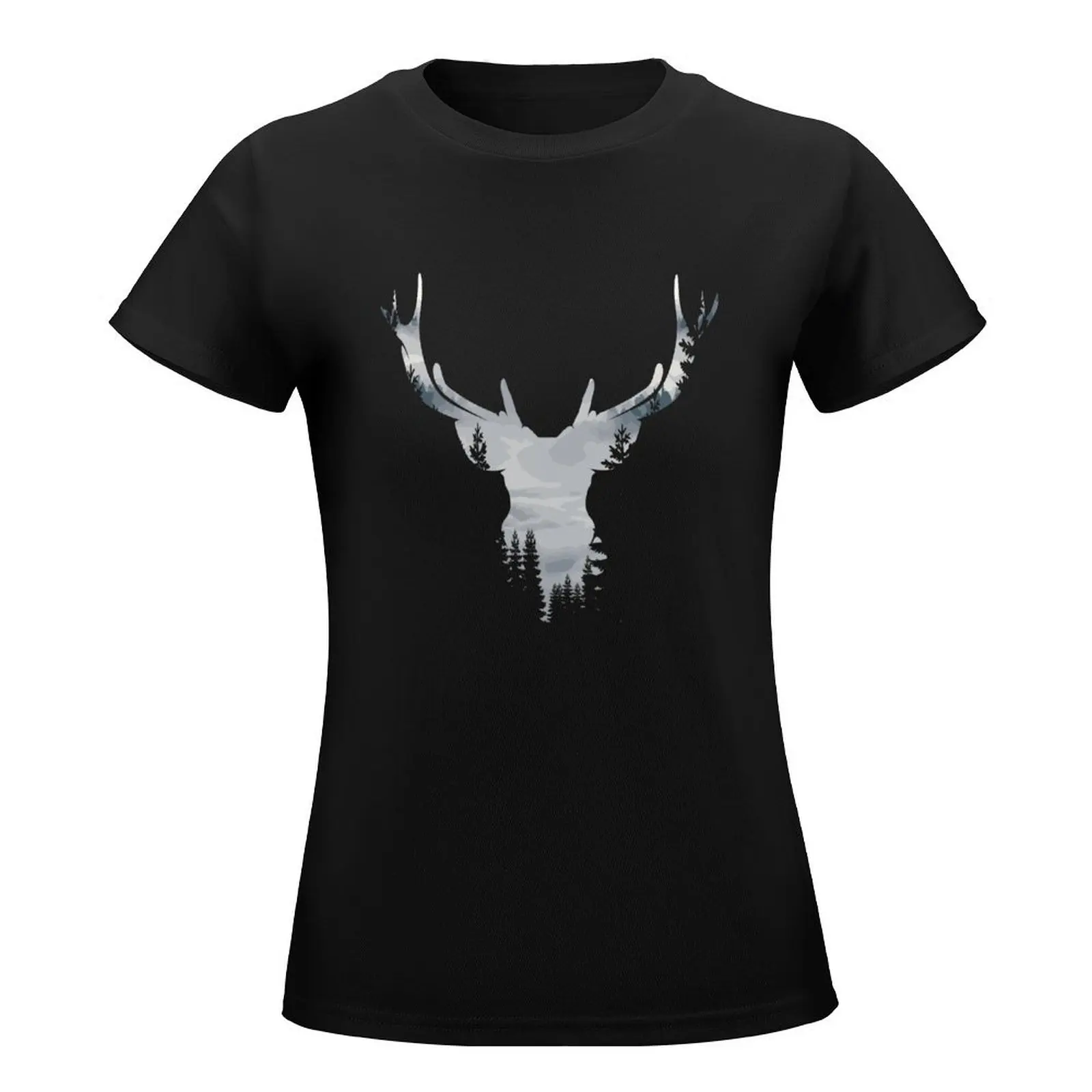 Deer Winter Forest T-Shirt female aesthetic clothes Woman clothing