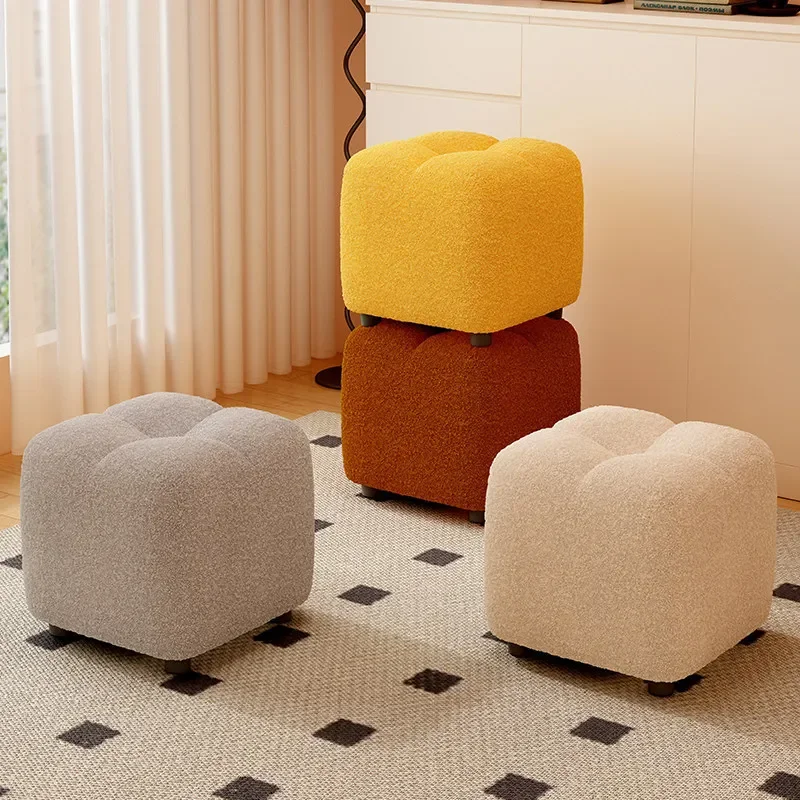 Lamb Wool Small Stool Creative Low Coffee Table Sofa Footrest Kids Pier Entrance Shoe Changing Bench for Living Room