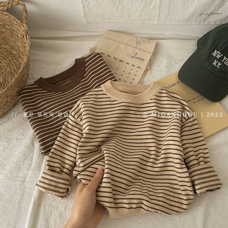 RAISE Autumn Children Boys Sweater 2026 Loose Striped Pullovers for Kids Boys Winter Velvet 2-8Yrs Baby Boys Knitted Undershirts