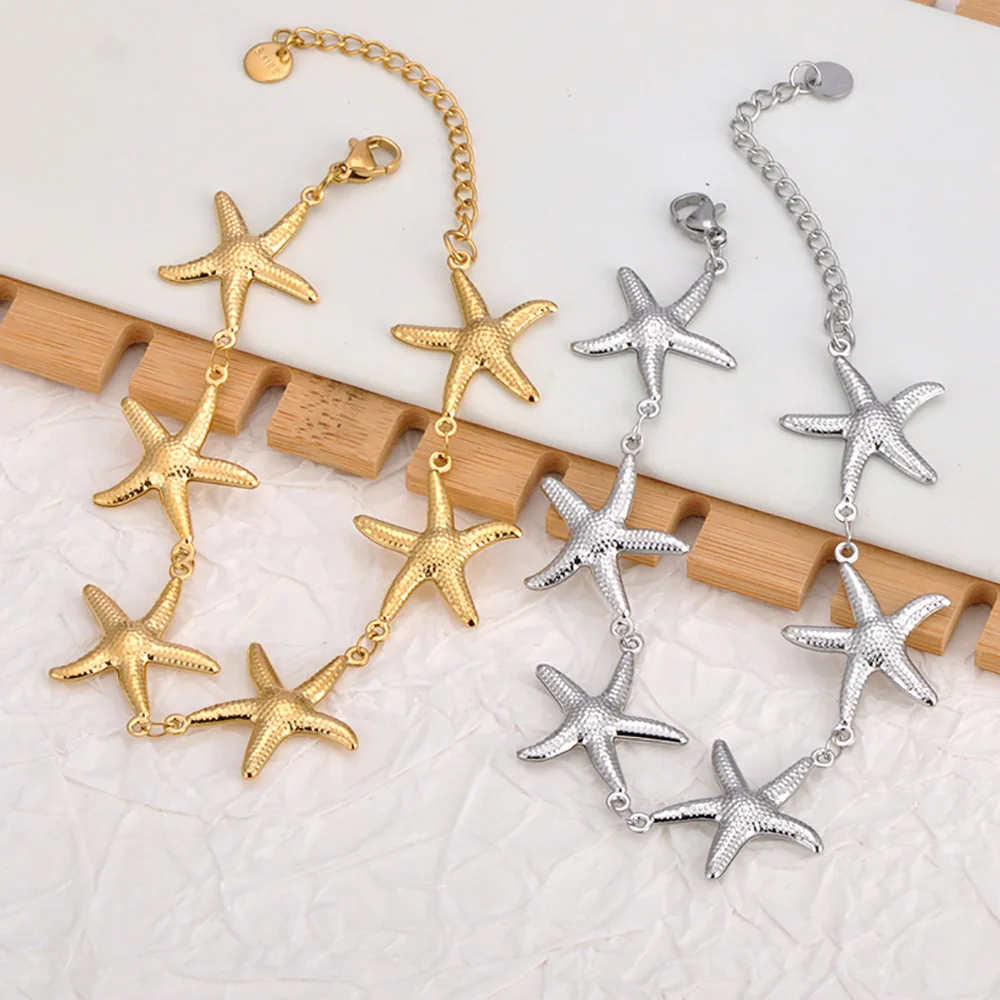 Edelstahl Mode Ozean Stil Metall Seestern Kette Armband Wasserdichte Zubehör Urlaub Schmuck für Frauen Drop Shipping