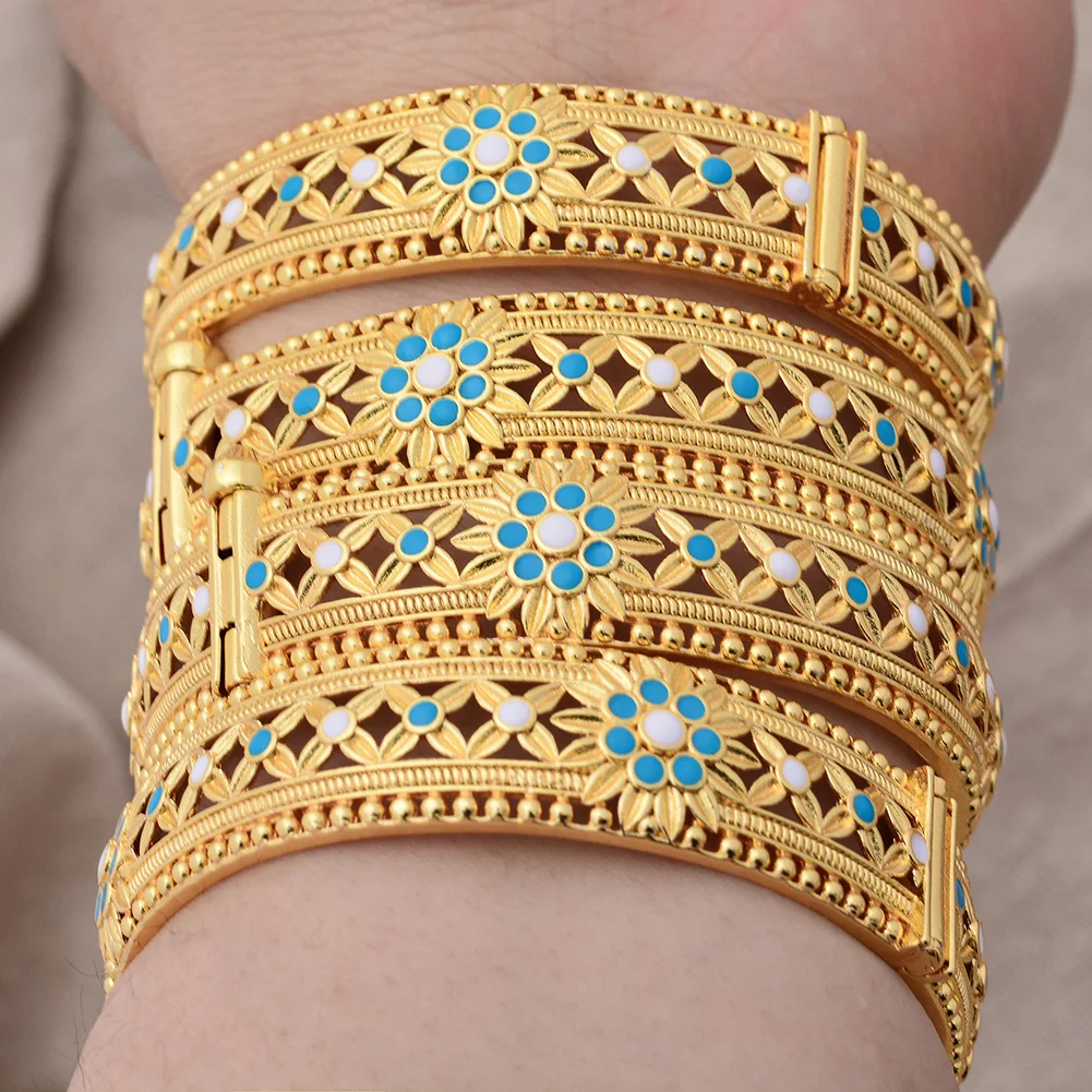 Dubai Gold Color Bangles Bracelet For Women  African Braceletparty Wedding Bridal Bangles Gold Plated Oil Accessories Bride Gift