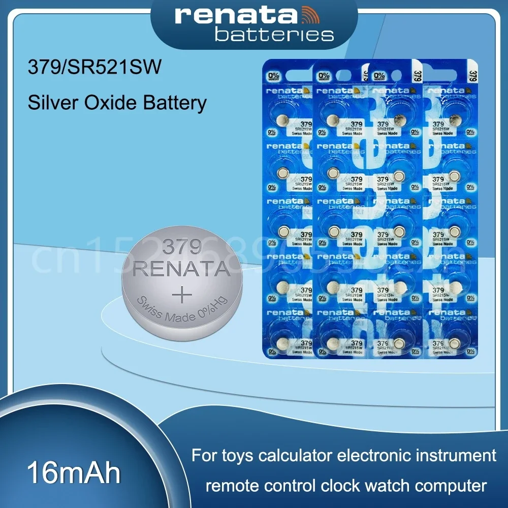 Original RENATA 379 SR521SW 1.55V Silver Oxide Battery for Watch Remote Control Calculator Toys AG0 D379 V379 Button Cell