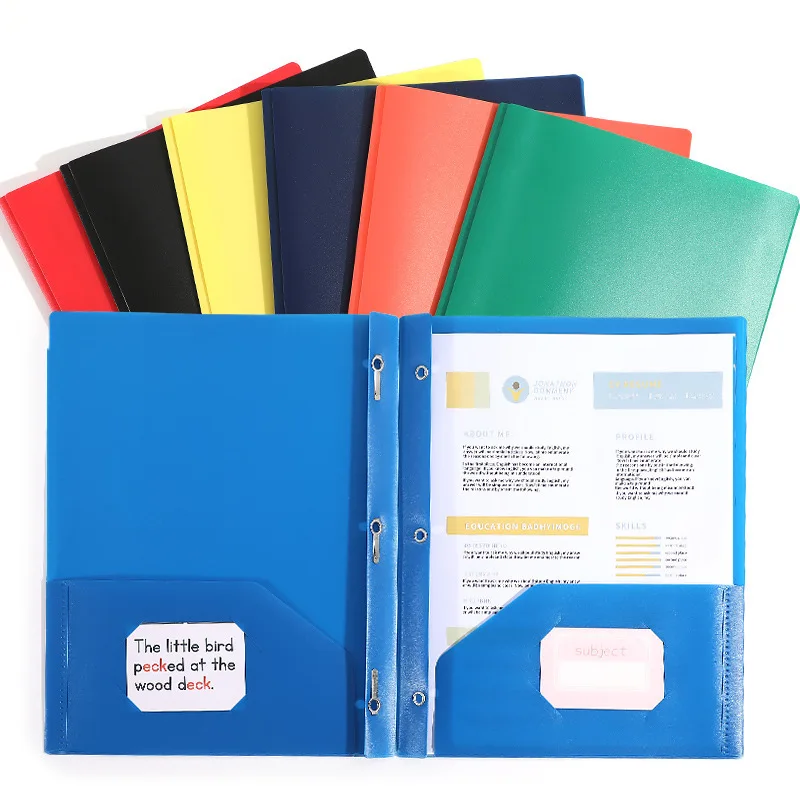 

PP File Folder Double Pocket D-Ring Report Cover American Style Solid Color Document Organizer for Office School Supplies