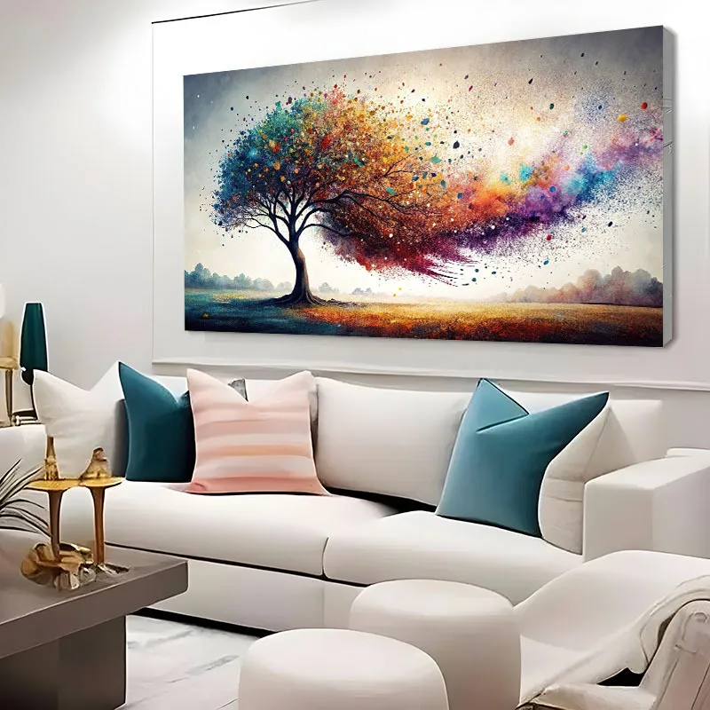 Abstract Tree of Life Wall Painting - A Vibrant, Frameless, Modern Decorative Painting in Color, A Contemporary Art Print