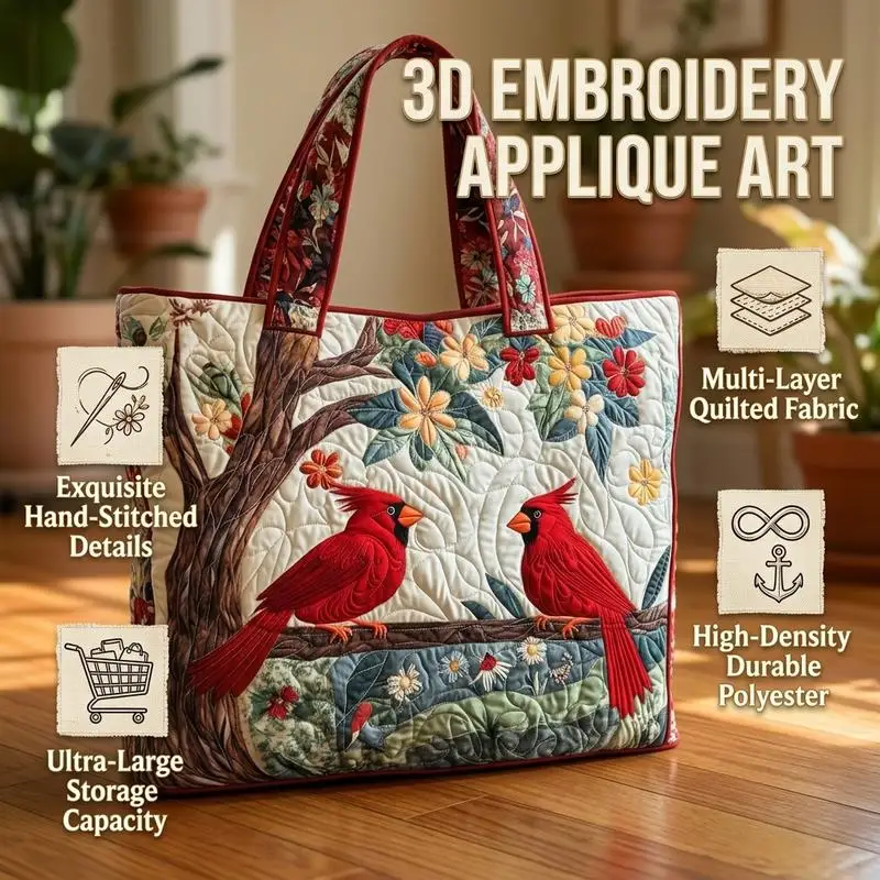 Quilted Tote Bag - Large Capacity Lightweight Handbag with Bird-Themed, Machine Washable Suitable for Travel, Shopping Tote Bag