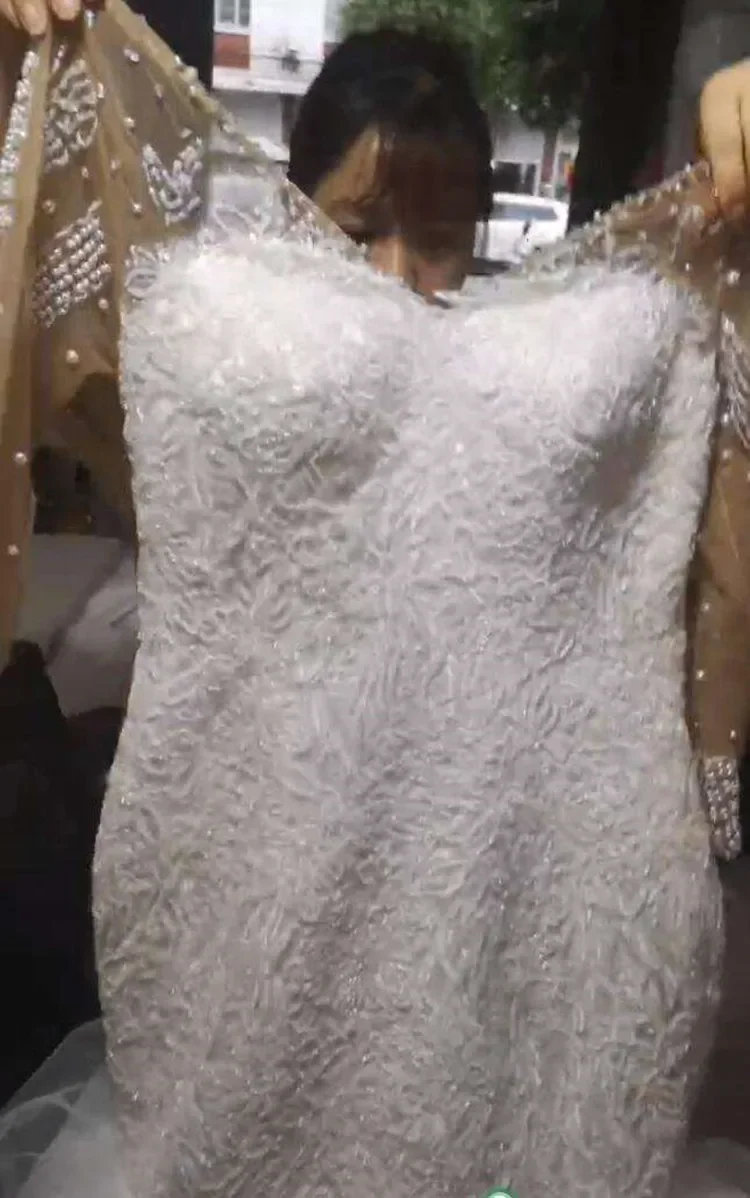 Aangepaste romantische ronde hals kanten applicaties trouwjurk Robe De Mariée plus size illusie lange mouwen landelijke stijl bruidsjurk