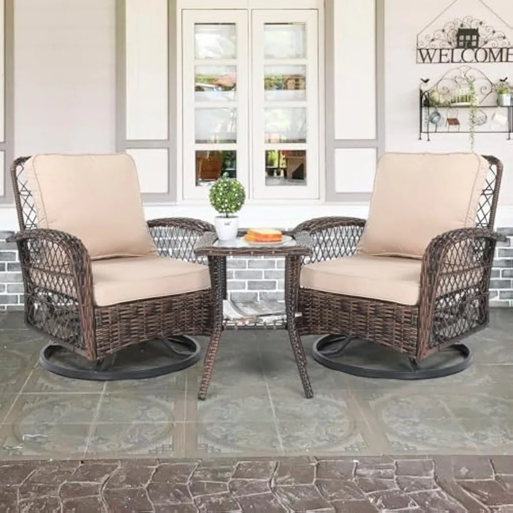 

"3-Piece Outdoor Patio Furniture Set with Swivel Rocking Chairs and Bistro Rocking Chair, Plush Cushions Included"