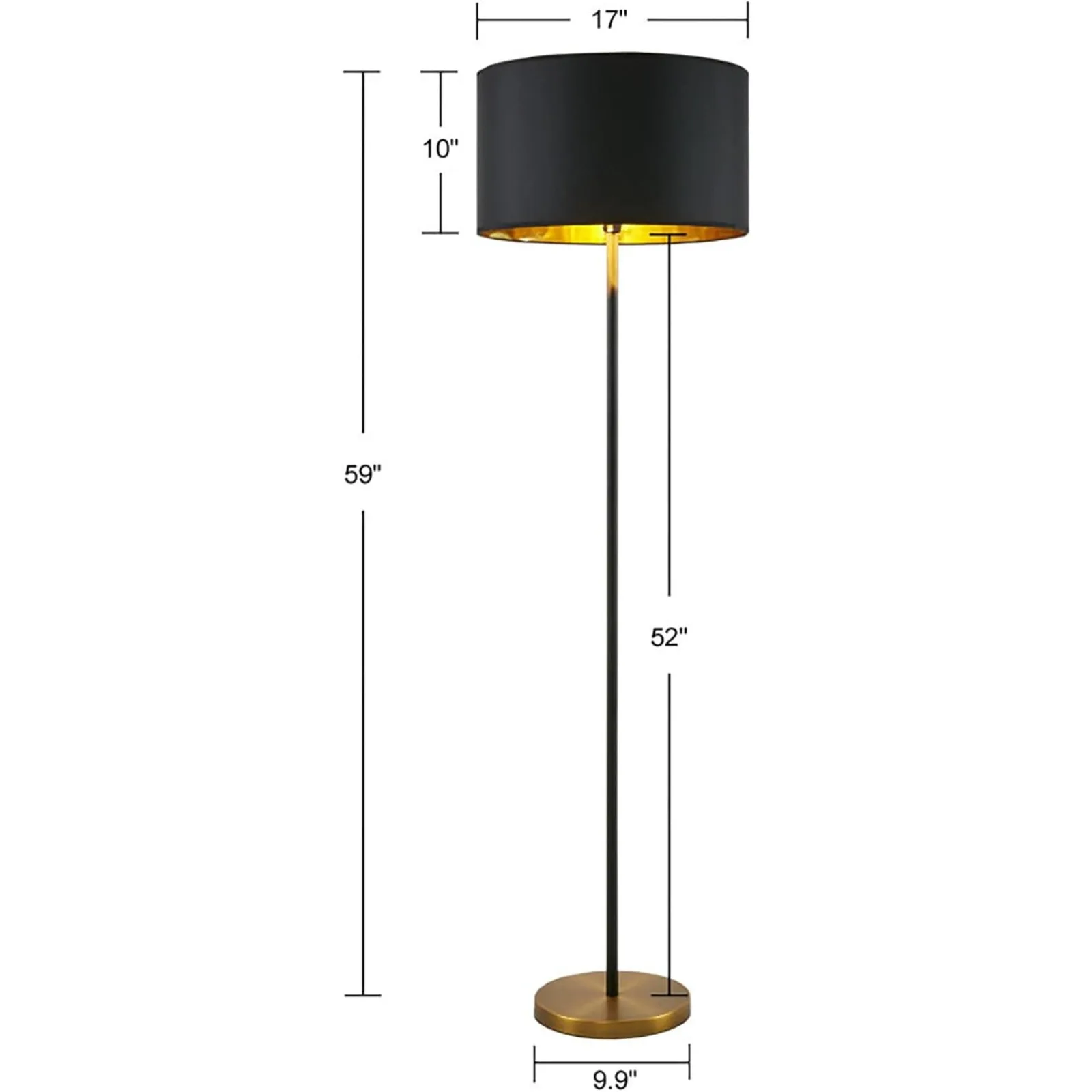 US  Floor Lamp Living Room Decor - Slender Metal Base, Black Drum Shade, Modern Home Office