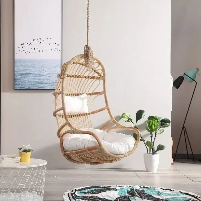 Nordic simple real rattan balcony hanging basket swing net red handmade rattan hanging homestay cradle rattan patio chair