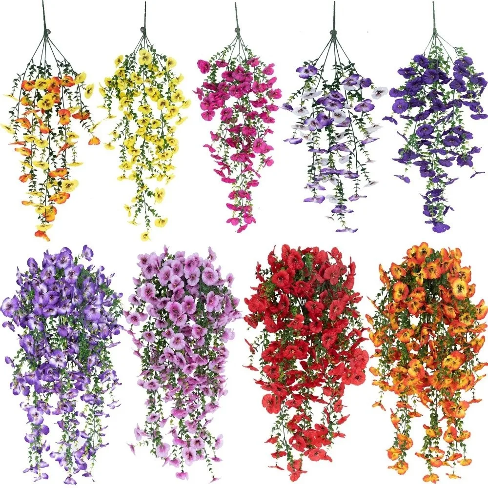

New Multicolor Artificial Flower Viola tricolor DIY Eucalyptus Pansy Lifelike hanging Fake Flower Party Supplies