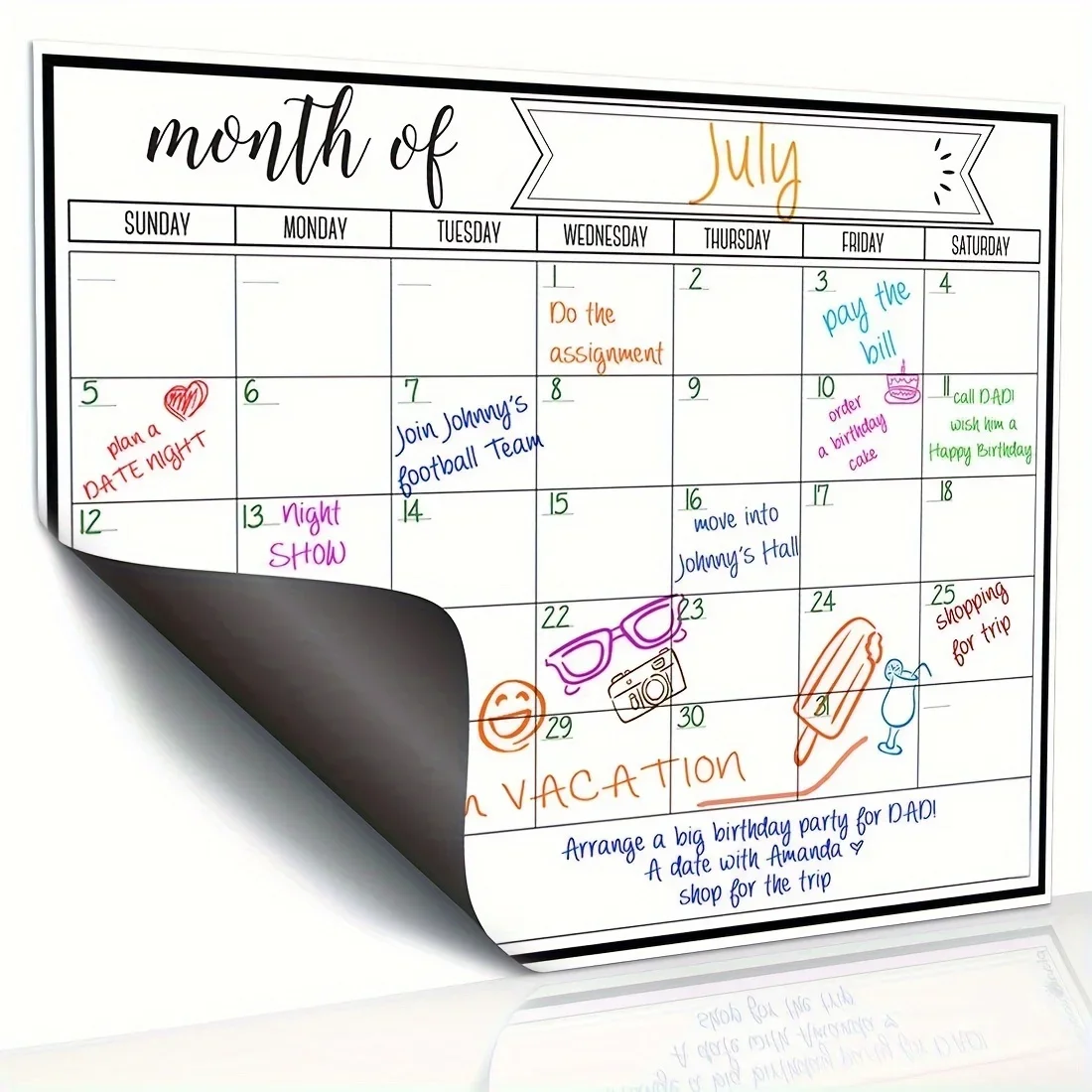 Magnetic Monthly Calendar Whiteboard, Reusable Fridge Planner Board for Home, Office, Family Scheduling & Organization