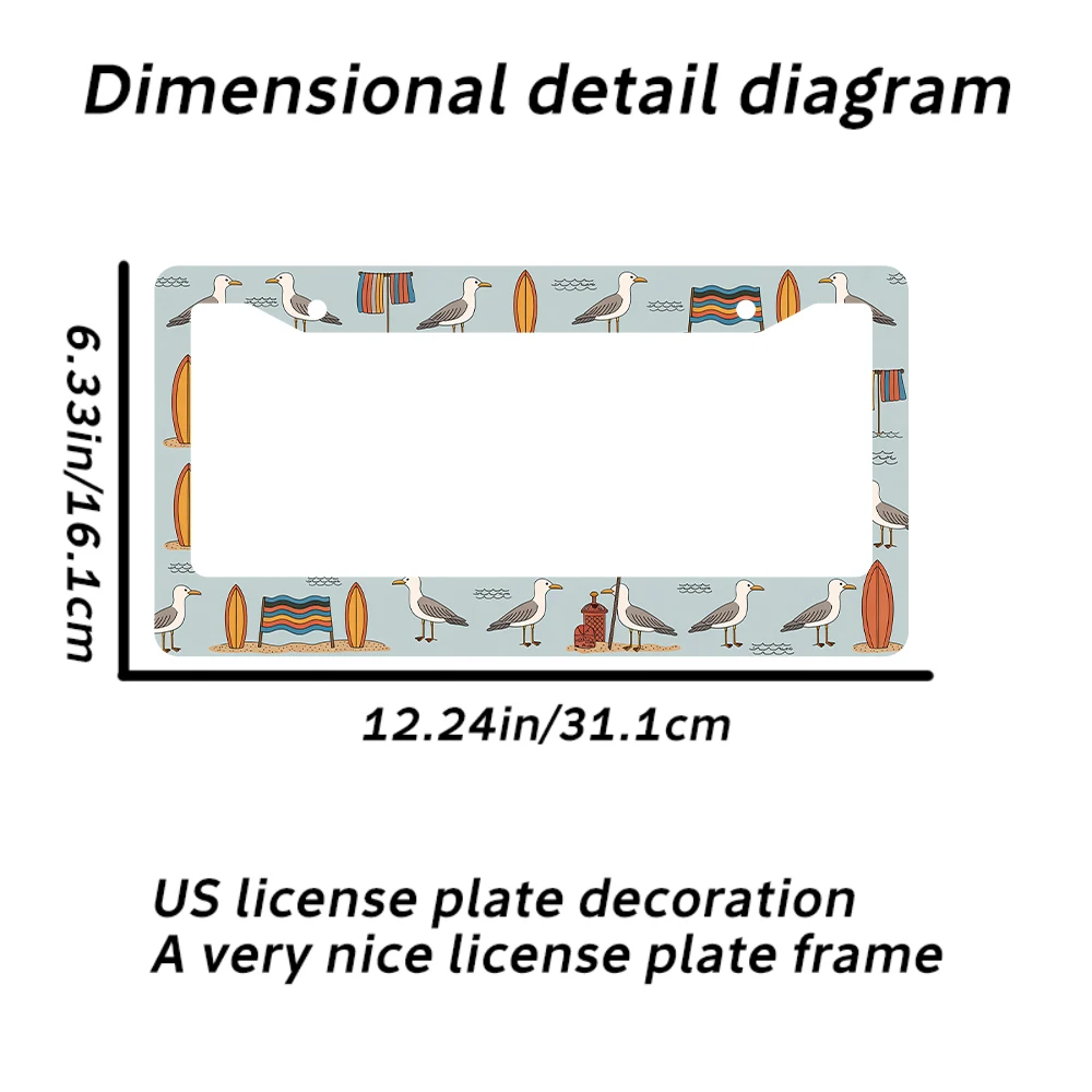 1 قطعة إطار لوحة ترخيص بفتحتين لنمط النورس وركوب الأمواج باللون الأزرق، مادة الألومنيوم، 6 × 12 بوصة، مع مجموعة براغي، Ret