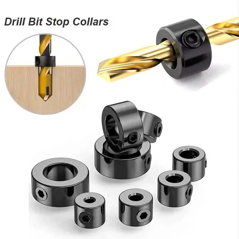 Juego de Collares de Paro para Taladro, Guía de Perforación, Anillo de Bloqueo Métrico de Acero, Anillo Limitador de Profundidad Ajustable, Llave Allen, Herramienta para Trabajos en Madera