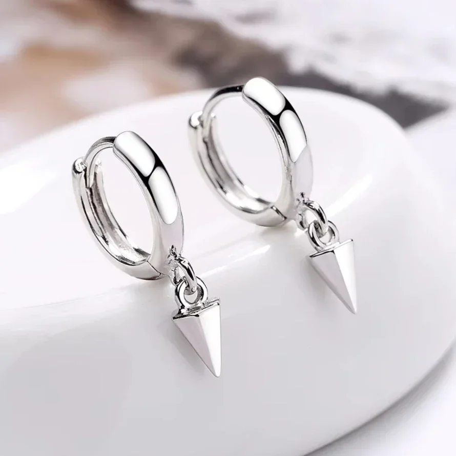 

Real 925 Sterling Silver Cone Pendant Hoop Earrings for Women Men Minimalist Punk Fine Jewelry Geometric Accessories