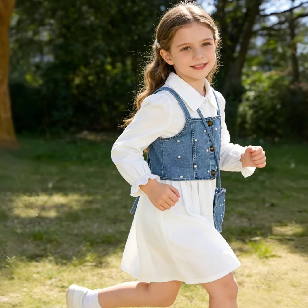 

Kids Girl Dress Outifts Long Sleeves Party Dresses With Bag Girls Shirt Skirt Korean Set For Winter Holiday Wear Baby Clothing