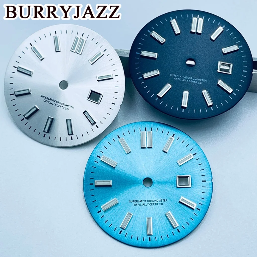 BURRYJAZZ 24,5 мм без логотипа NH05 Циферблаты для часов Серебристый Черный Золотой Синий Зеленый Розовый Красный C3 Зеленый Светящийся циферблат Подходит для корпуса NH05 NH06 Корона