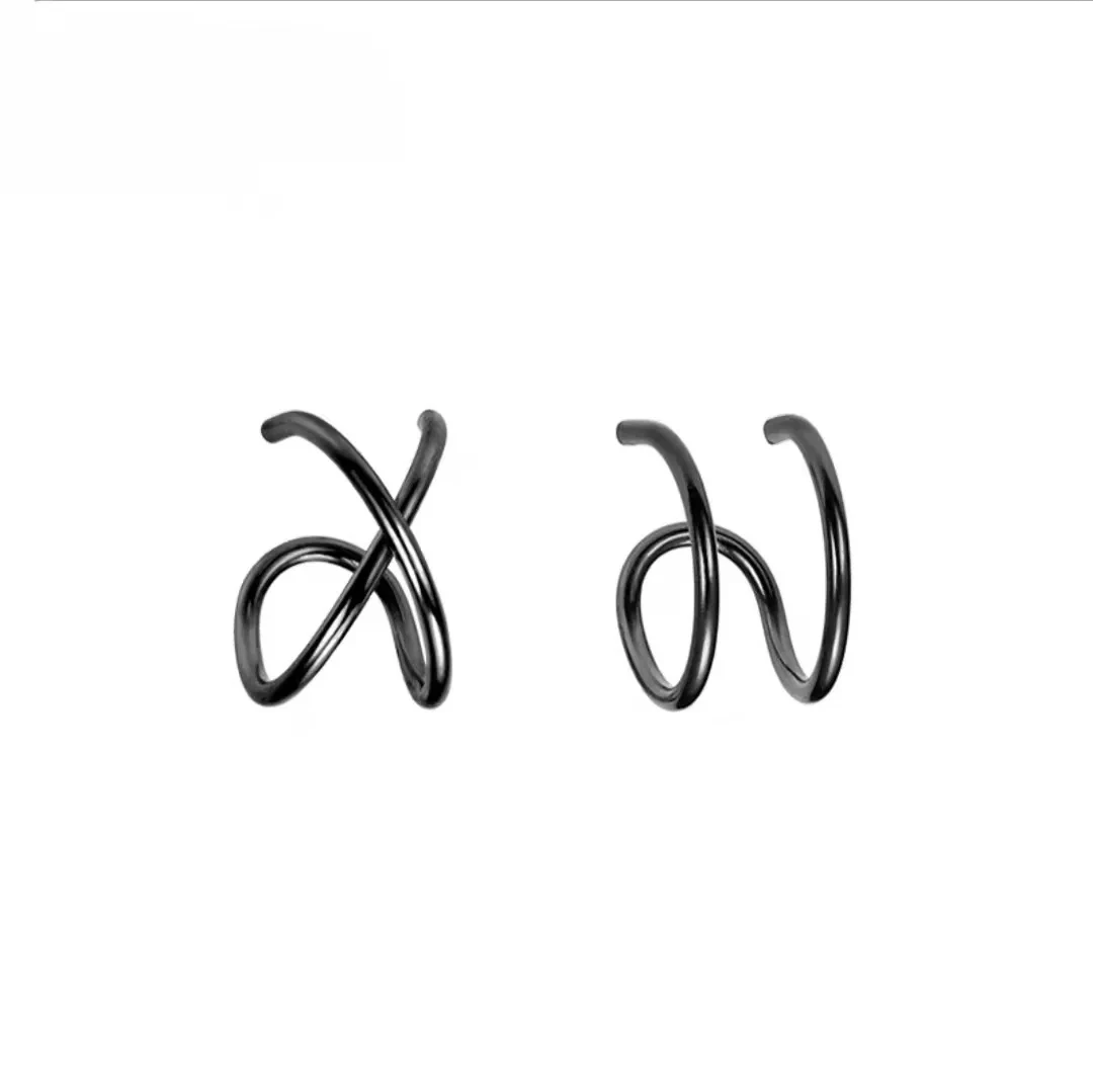 Korean Fashion Geometric Coil Clip On Earrings for Women Simple Atmospheric Silver Black Gold Colour Asymmetrical Party Jewelry