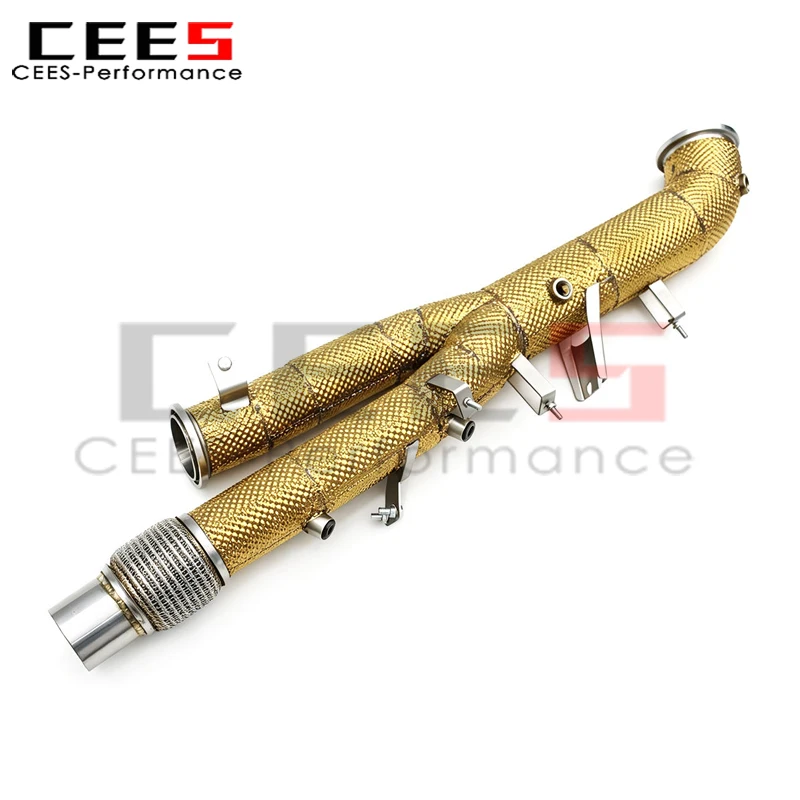 CEES Exhaust Downpipe for Porsche 911 992 GTS 3.6T 2025 Racing Stainless Steel Free Flow Pipe with Golden Insulation