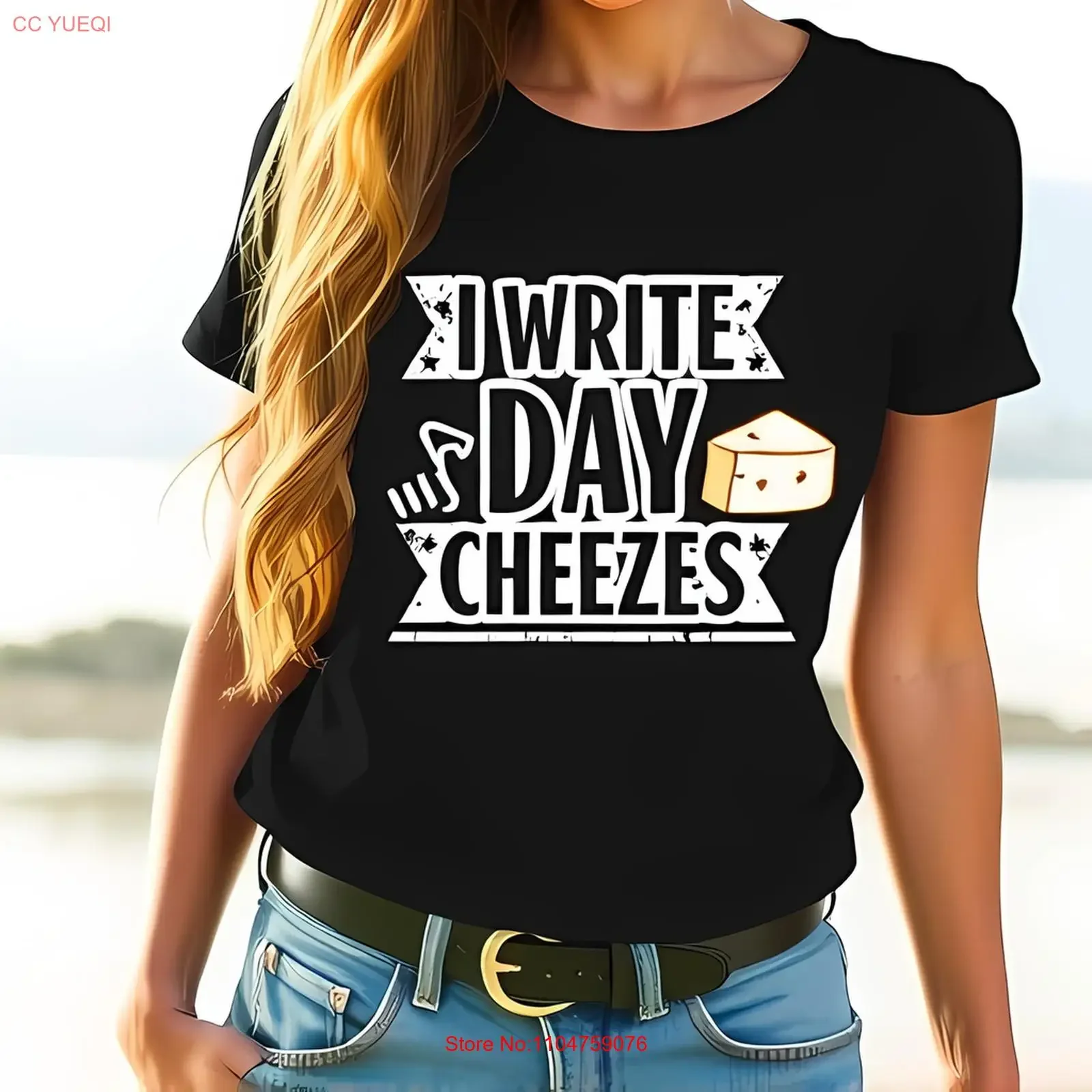 Camiseta para escritores I WRITE DAY CHEEZES con cuña de queso de dibujos animados vintage lavado estirado ropa de diseñador unisex cómoda