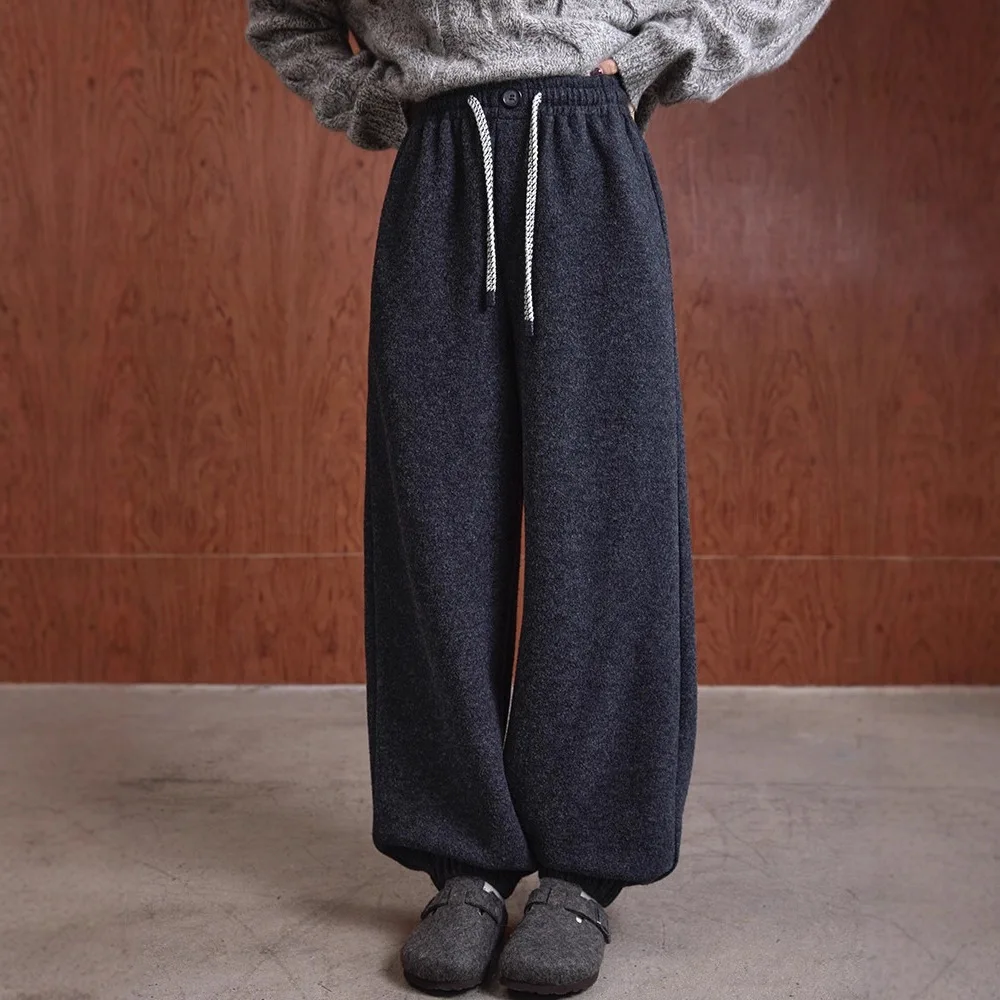 Wool Blend Joggers Two Tone Fleece Lined Cuffed Ankle Pants Elastic Waist Winter