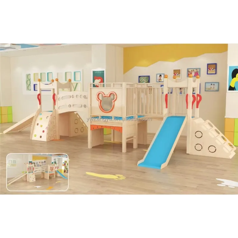 Kids Indoor Wooden Playground Set Climbing Wall Ladder Gym Rings Slide-Commercial Use Toddler Activity Room Sale