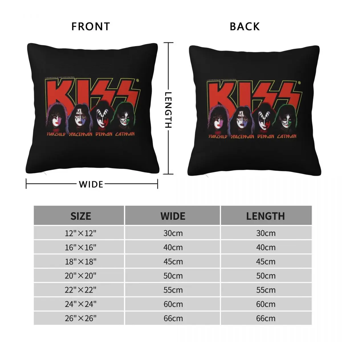 Kiss Band Logo With Members Square Pillowcase Polyester Linen Velvet Printed Zip Decor Pillow Case Home Cushion Case