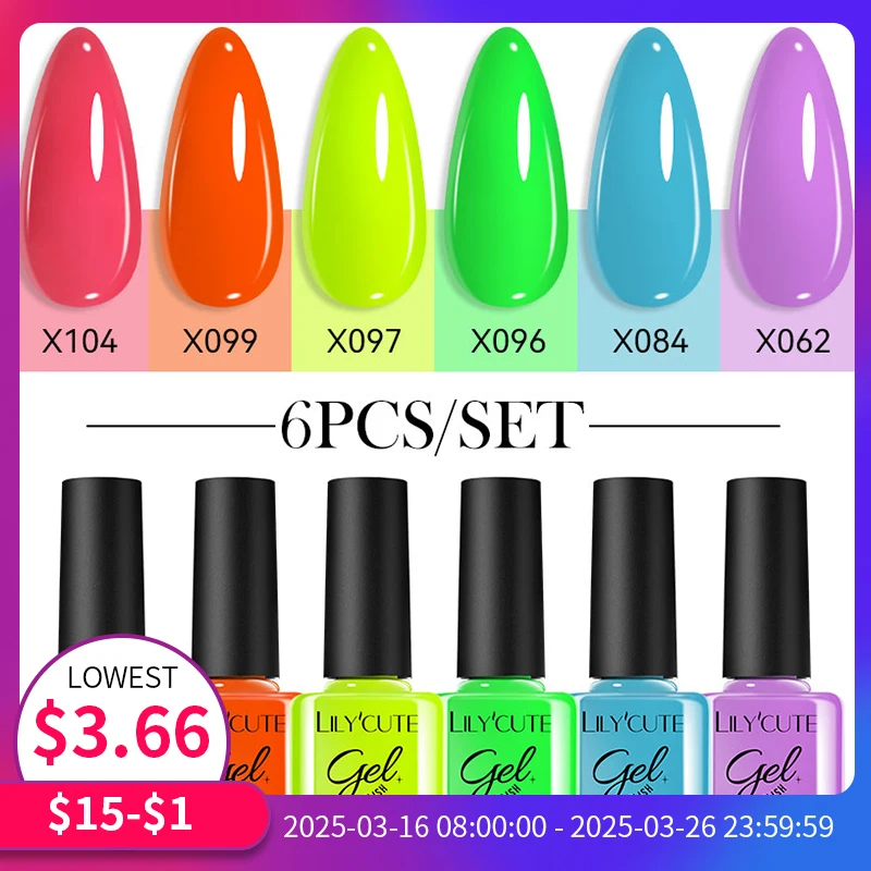 LILYCUTE 6Pcs/Set Gel Nail Polish Popular Colors In Summer Semi Permanent Soak Off UV LED Nail Art Gels Nail Gel Polish