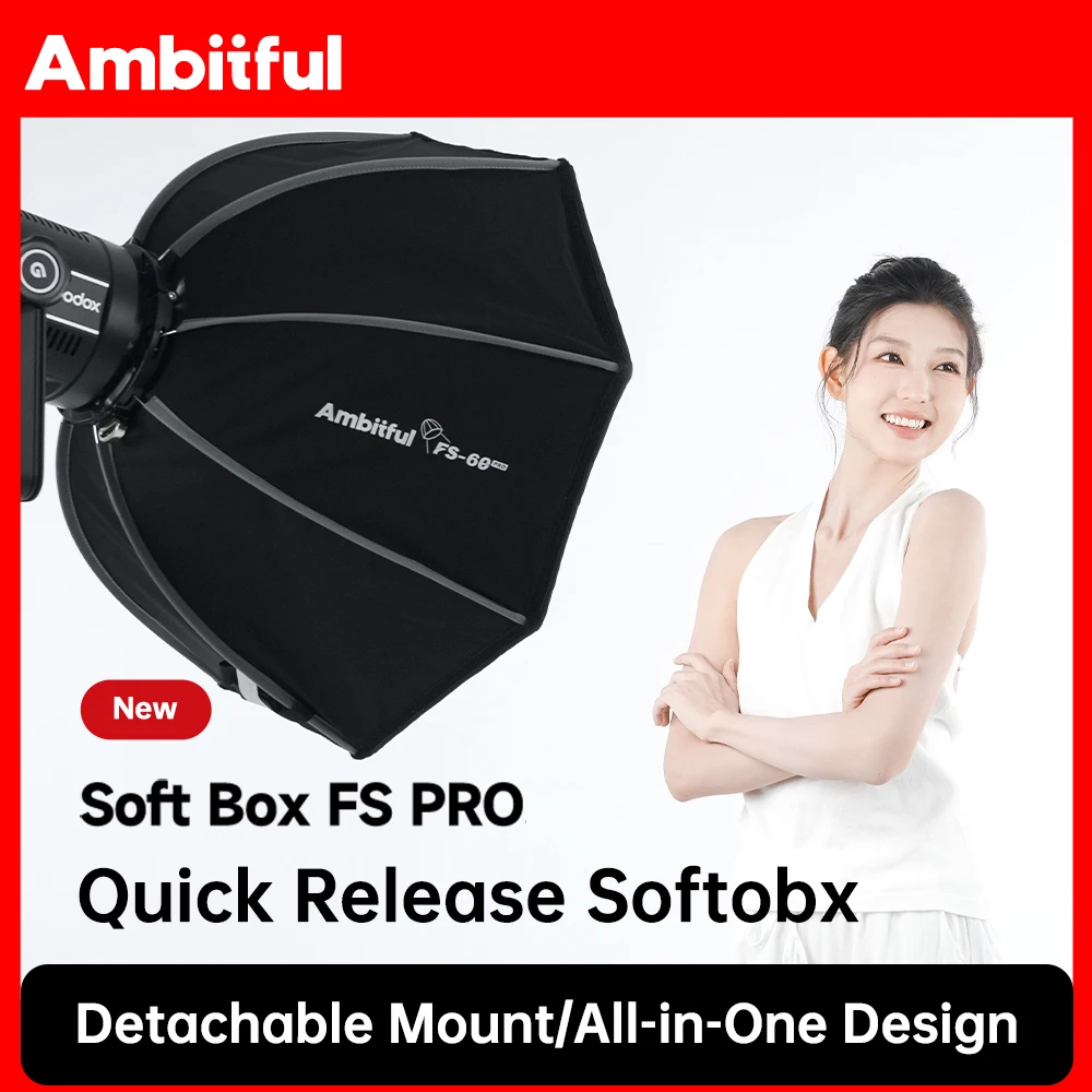 AMBITFUL FS Pro Series 40/60/80cm Bowens Mount Softbox Quick-Release Matt Box Studio LED COB Light Octagonal Light Box
