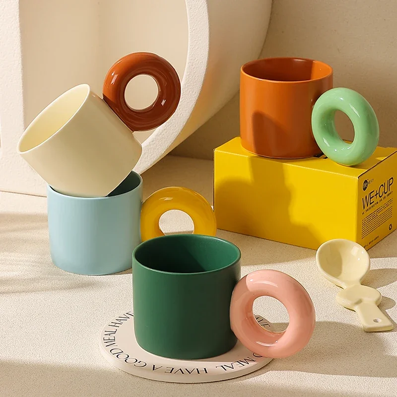 350ml Mug with Large Round Handle Creative Personality Ceramic Cup Milk Tea Set Kitchen Tableware Gift Suitable for Home Office