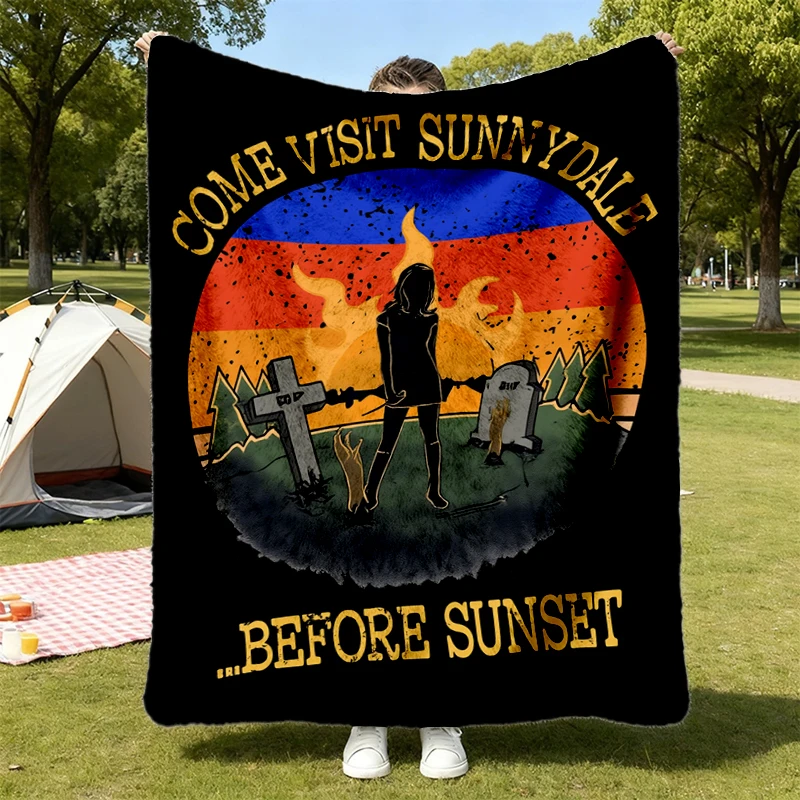 Sunnydale Before Sunset Vintage Flannel Blanket, Buffy The Vampire Slayer Fan Flannel Throw