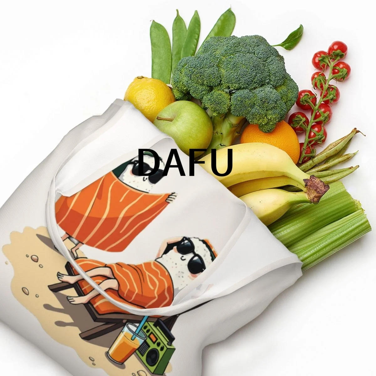 Sushi Beach Vibes Large Capacity Canvas Tote Bag Single Shoulder Work Commute Bag For Women Eco-Friendly Shopping Bag