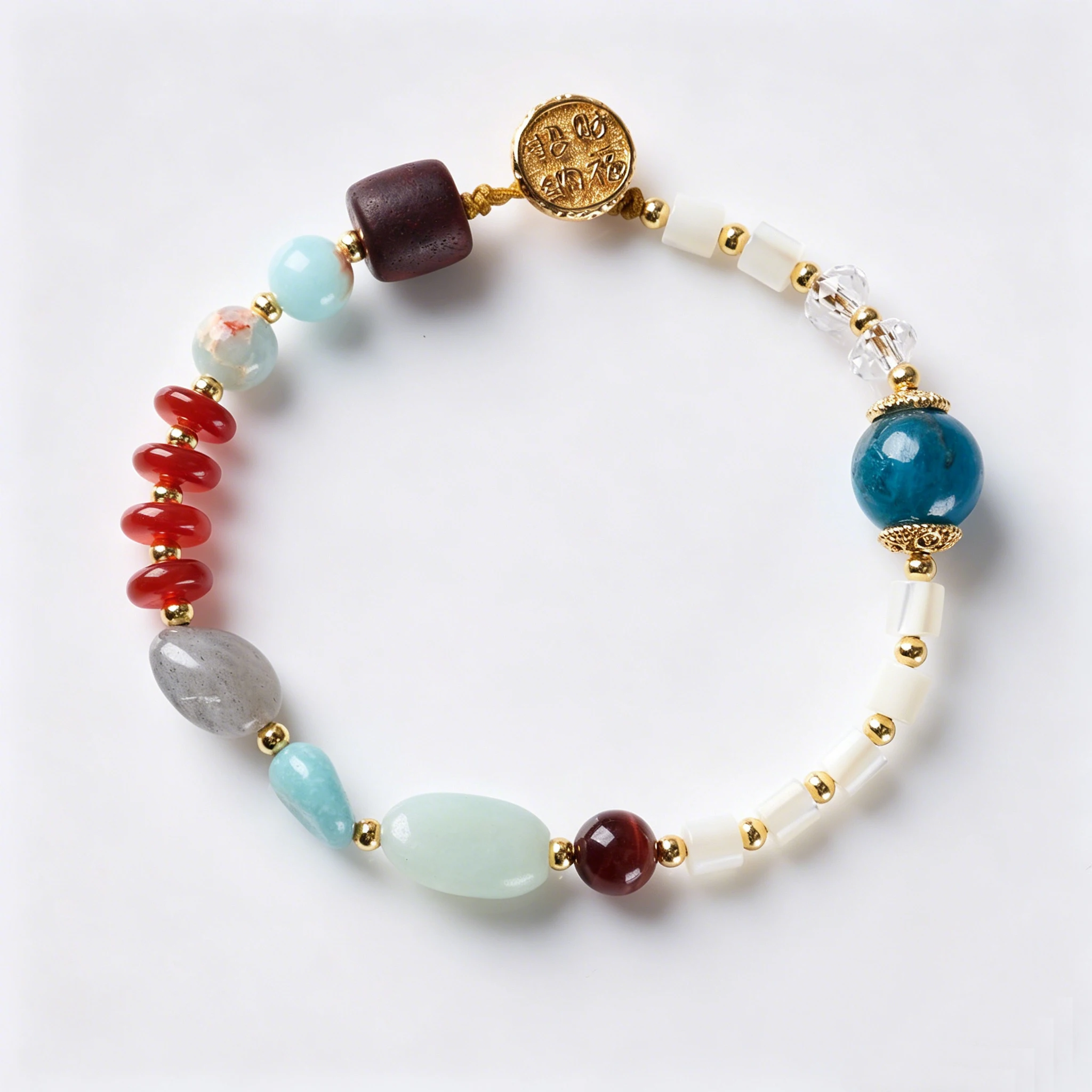 Vintage Natural Shoushan Stone Red Agate Moonstone Beaded Bracelet Women Chinese Style Wealth Luck Charm Handmade Jewelry Gift