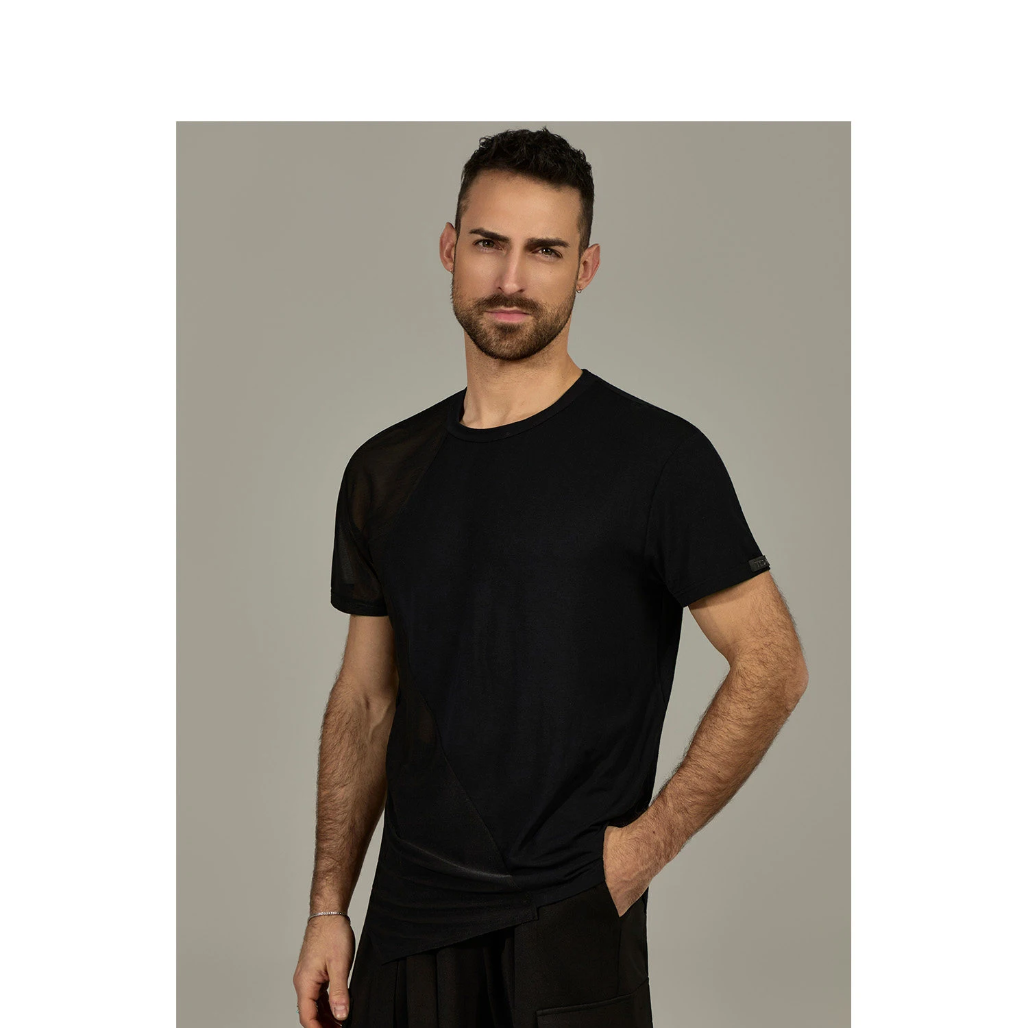 

2026 Male Latin Dance Practice Clothes For Adults Short Sleeved Shirts Modern Samba Chacha Latin Performance Costumes DQS23248