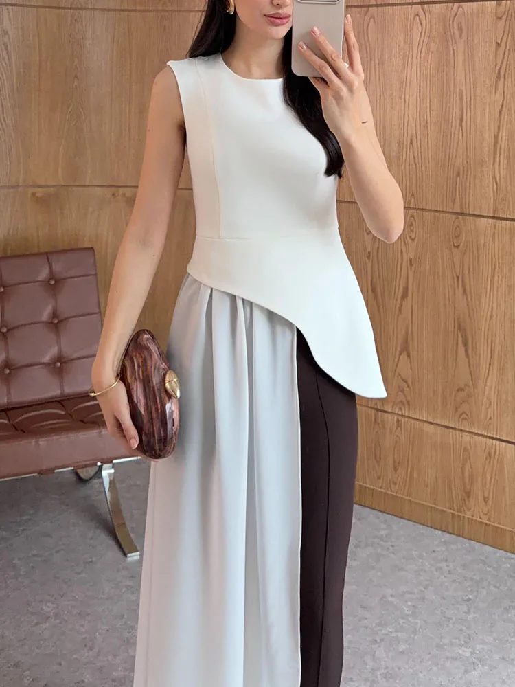 

BJTZ 2026 Весенне-осенние женские модные топы с завязками на шее, асимметричные, элегантные, повседневные, офисные рубашки