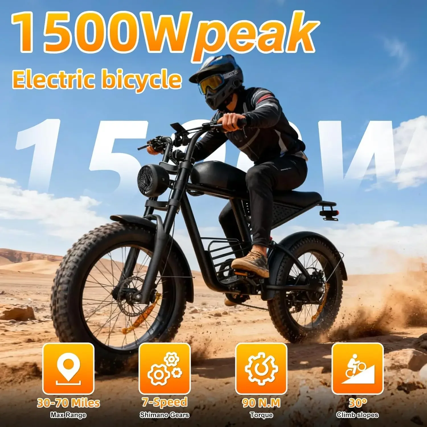 20 Inch Adult Electric Bike, 1500W/3000W Peak Motor 30-38MPH Max 50-90 Mile 15.6/18.9Ah/35Ah Battery, Motorcycle Type ebike,Ship