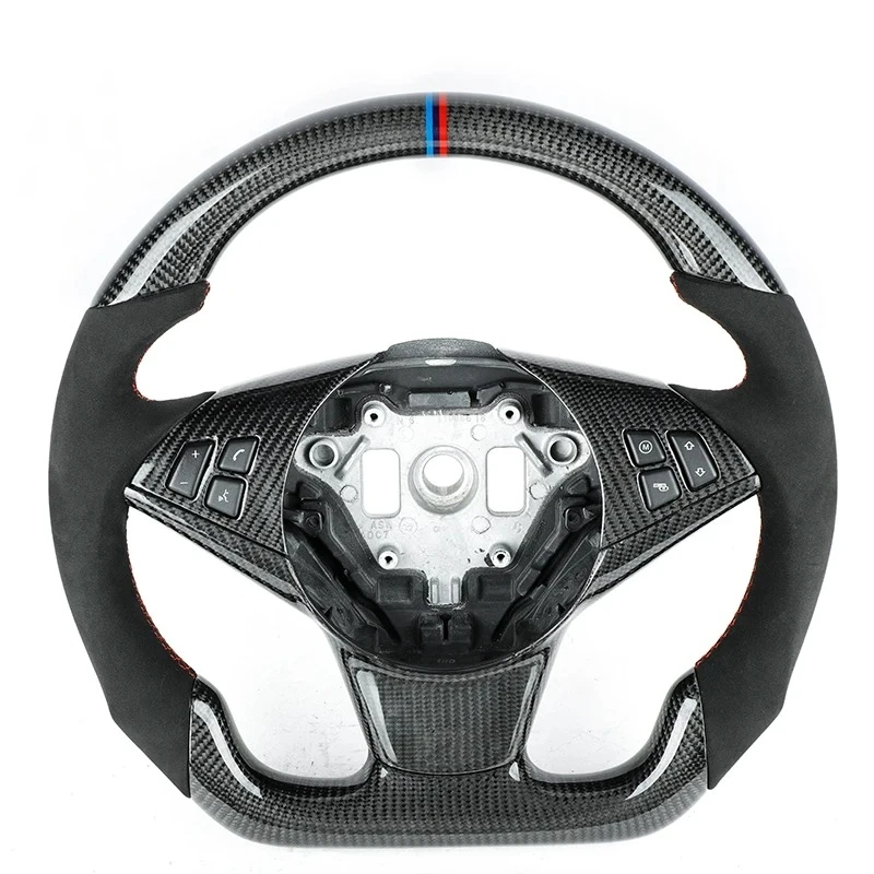 SXLL E60 Steering Wheel Carbon Fiber Steering Wheel Glossy Top Carbon Fiber Stripes Fit E60 M5 Steering Wheel