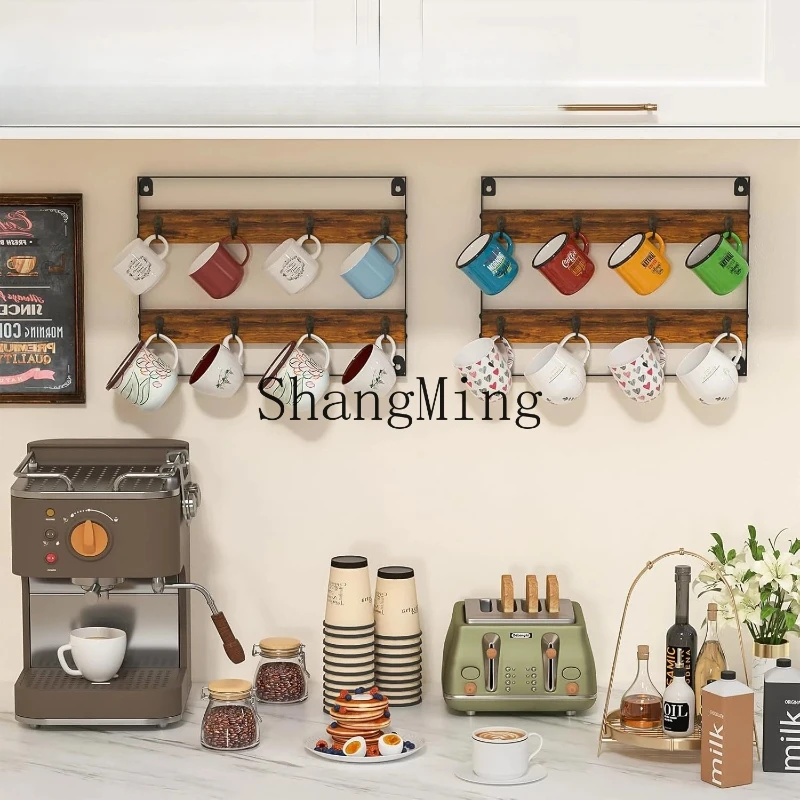 SM Rustic Wooden Coffee Mug Holder Wall Mounted Storage Rack can hold 32 mugs
